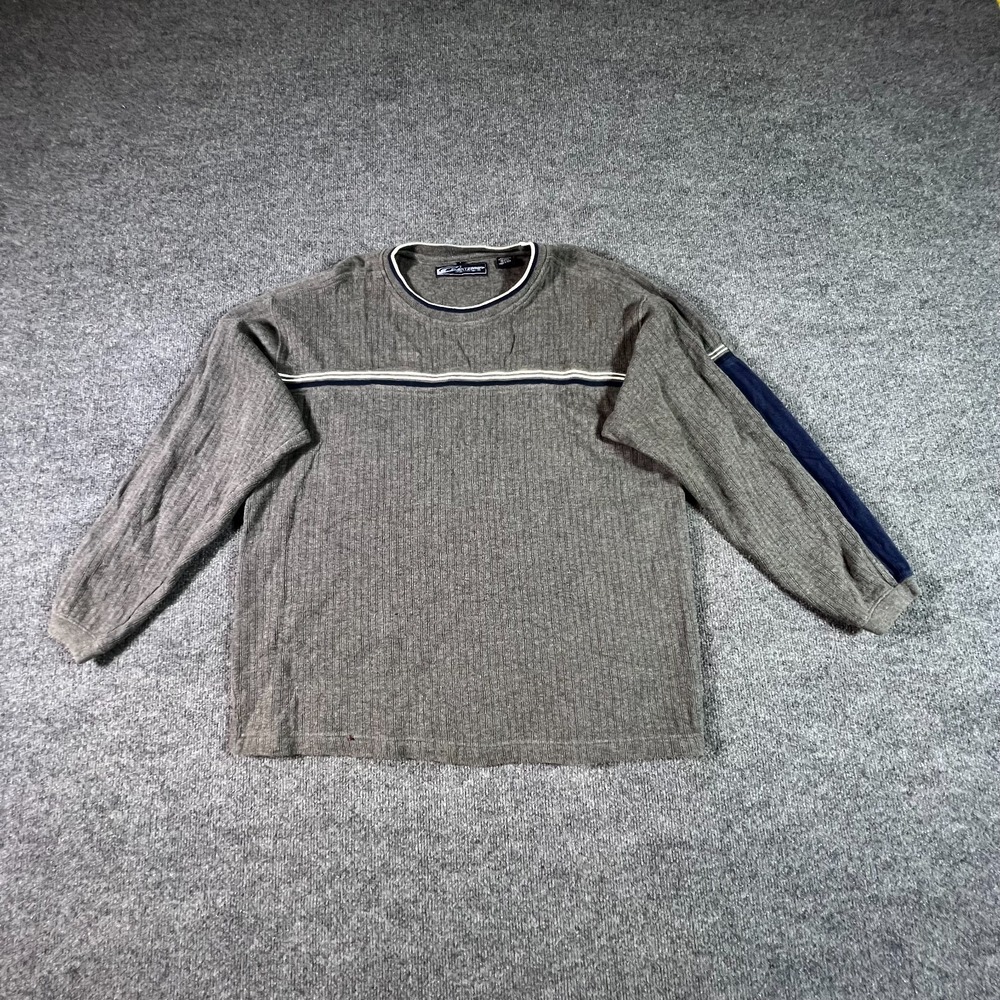 VTG Point Zero Sweater Men's Large Gray Ribbed Cotton Thermal Grunge Streetwear